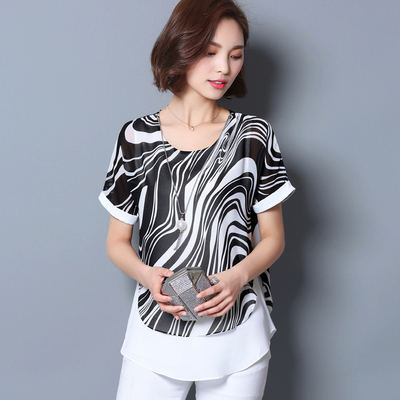 雪纺衫女短袖2016夏装新款韩版宽松大码胖m