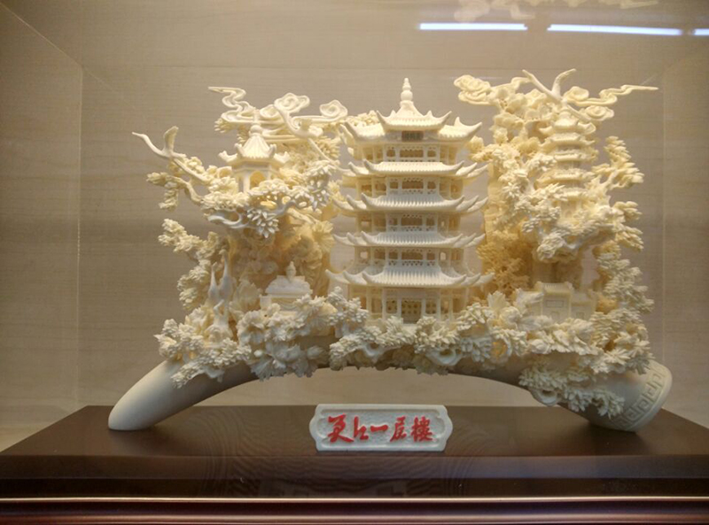 武汉礼物骨雕装饰品客厅家居摆件湖北工艺品黄鹤楼骨雕武汉纪念品