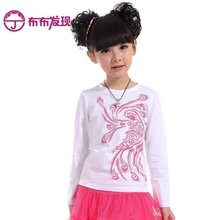 布布发现童装2014秋装新款民族风长袖女童上衣纯棉圆领女童T恤衫