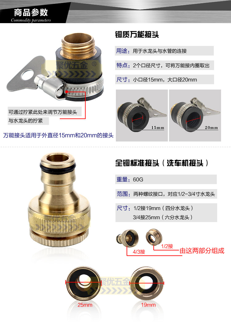 2015新款纯铜万能接头4分6分老式水龙头接头洗车水枪水管接头包邮