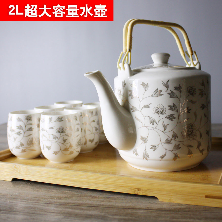 超大容量 2L耐热景德镇陶瓷茶具套装青花提梁茶壶大号凉水冷水壶