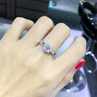 百圣珠宝 九围一克拉钻戒18K白金奢华群镶30分结婚钻石戒指女正品