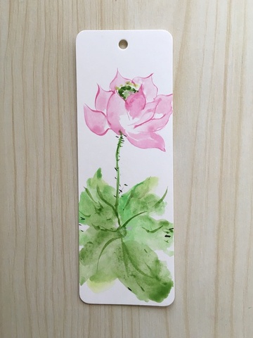 100%纯手绘 荷花系列 花卉植物水彩画书签 小尺寸