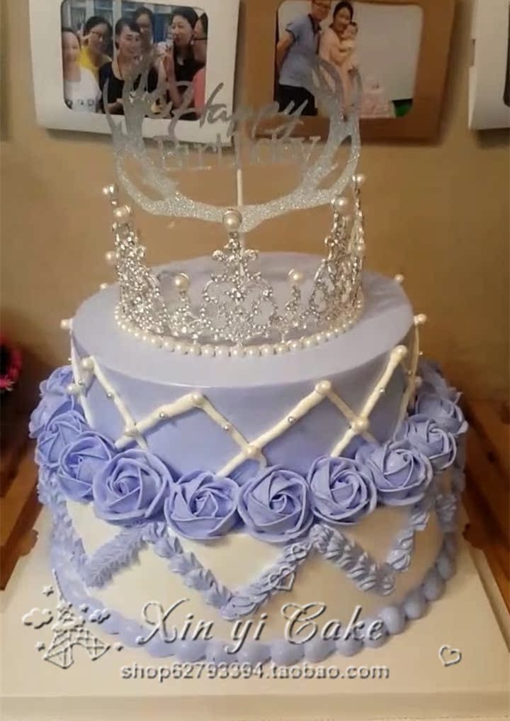上海个性女神皇冠生日蛋糕 双层紫色玫瑰送情人 闺蜜生日礼物蛋糕