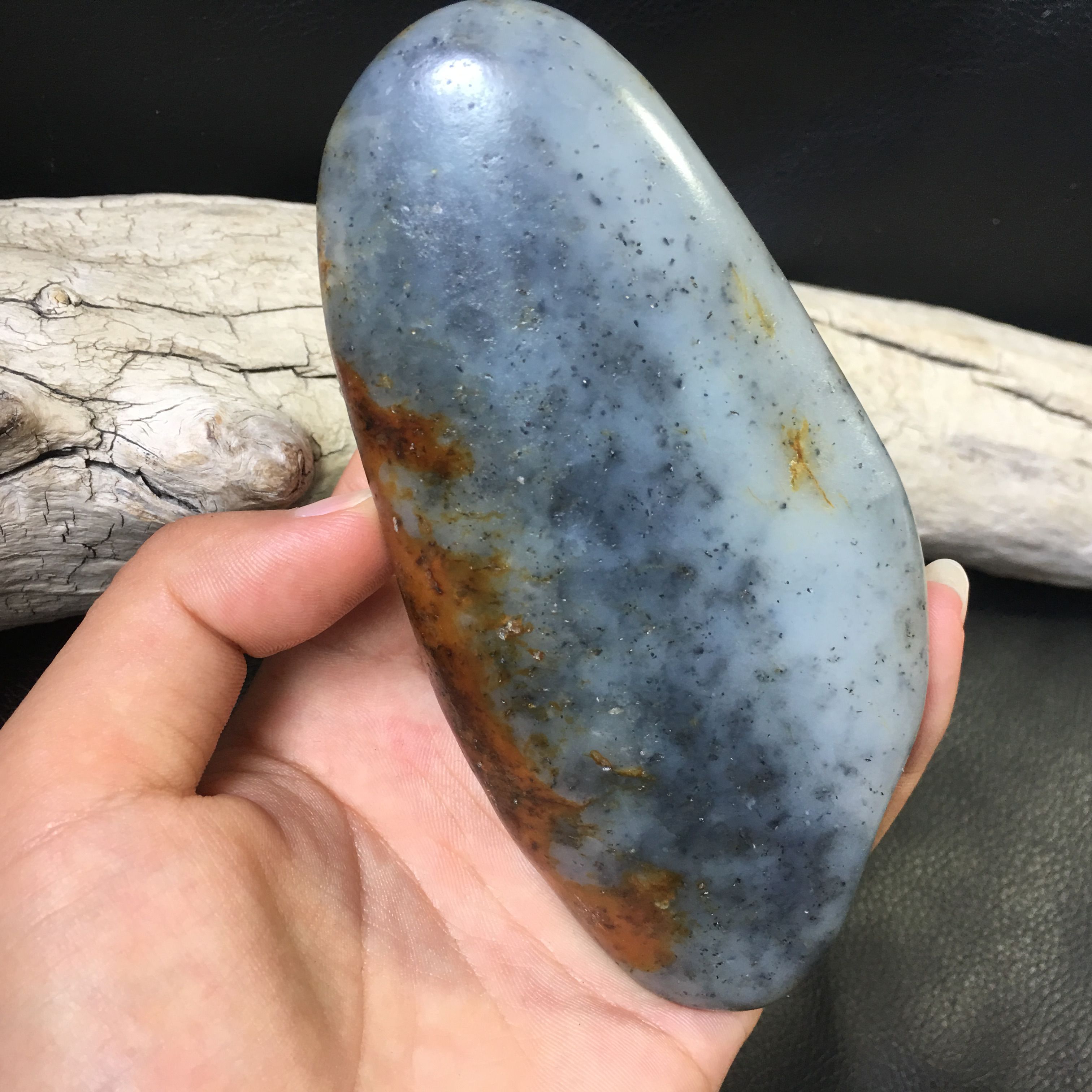 新疆和田青花籽料原石 338克点墨三色青花籽 真皮青花籽玉 已结缘