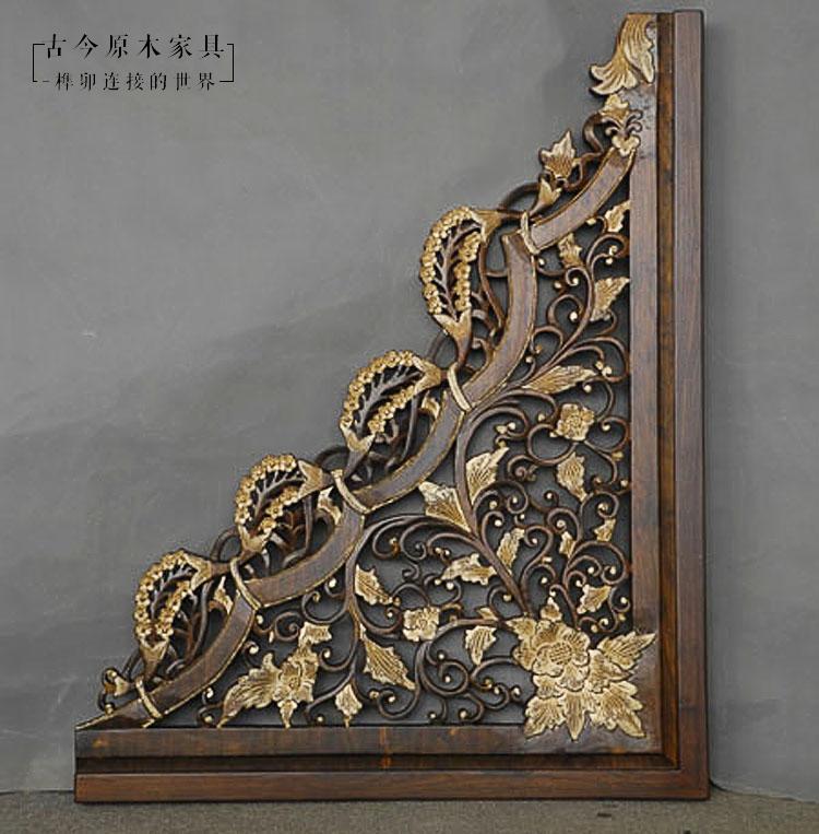 东南亚风格实木雕花壁饰/古今原木家具sc143彩绘雕刻做旧花板壁饰