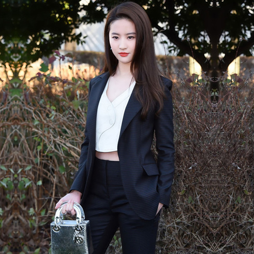 刘亦菲同款西装套装韩国条纹职业小西服休闲时尚气质ol女士三件套