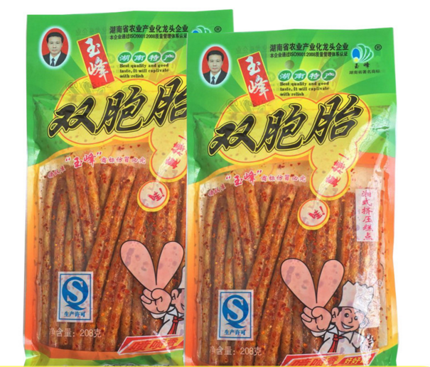 玉峰食品双胞胎花心棒辣条2包*208g大面筋麻辣湖南特产零食包邮