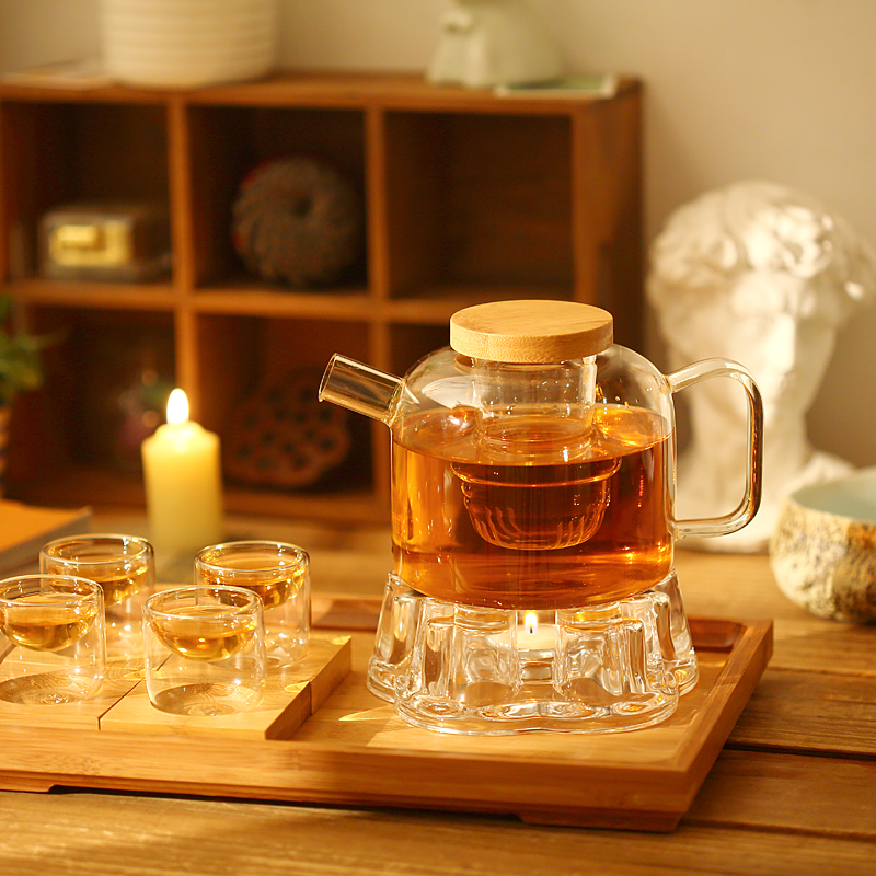 自然格调│高硼硅玻璃 花茶壶 绿茶壶 加热煮茶玻璃茶具套装 包邮