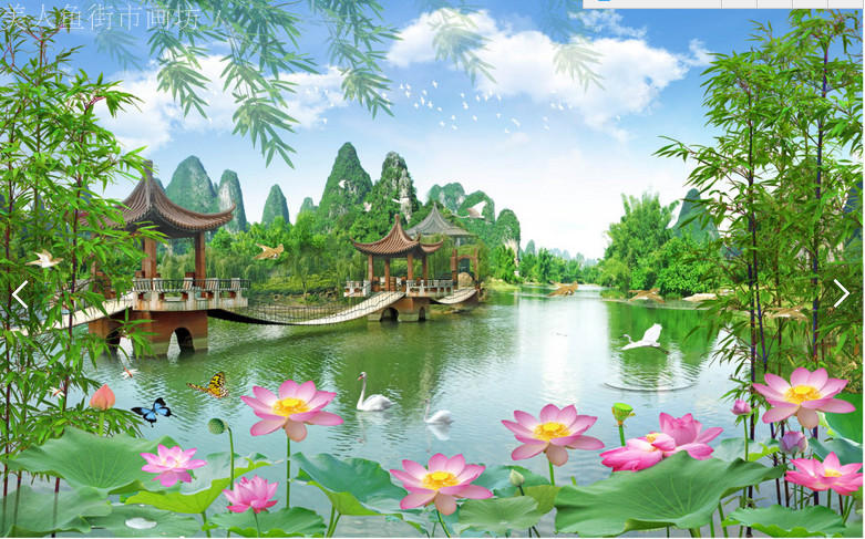中式现代简约山清水秀桂林山水风景画电视背景墙办公室墙纸壁纸