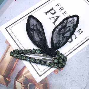 林志玲同款发夹水钻蕾丝兔耳朵