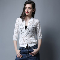 墨概念2016春秋韩版立体暗花棒球服蕾丝钩花