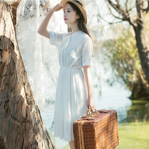 复古大摆雪纺连衣裙
