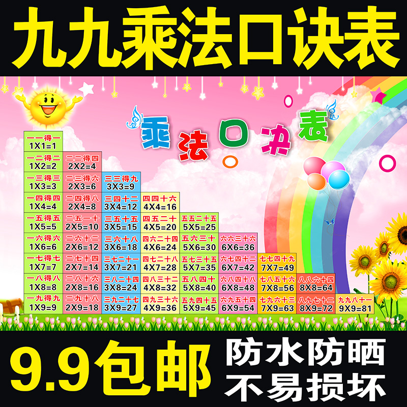 一年级小学生数学九九乘法除法加法减法口诀表挂图大海报教学海报