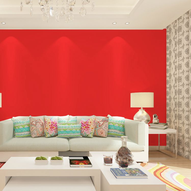 简约纯色中国红壁纸 卧室客厅电视背景 主题房婚房服装店防水壁纸