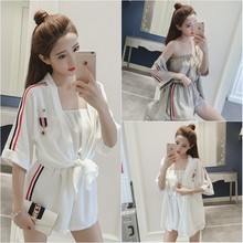 套装 开衫 女加小码 中长款 XS150cm显高矮个子收腰阔腿连体短裤 夏装