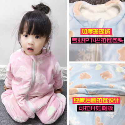 婴儿秋冬装女童睡衣男宝宝连体衣儿童加厚珊瑚法兰绒爬服哈衣3岁2
