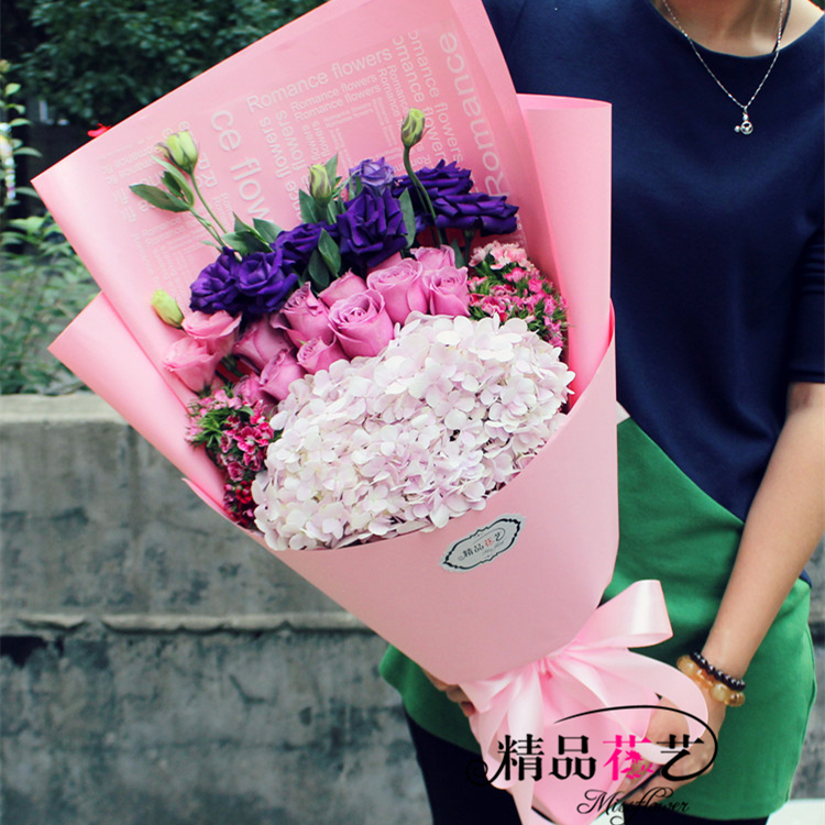 宁波鲜花店同城速递粉红玫瑰花束香槟百合情人节配送礼盒生日上门