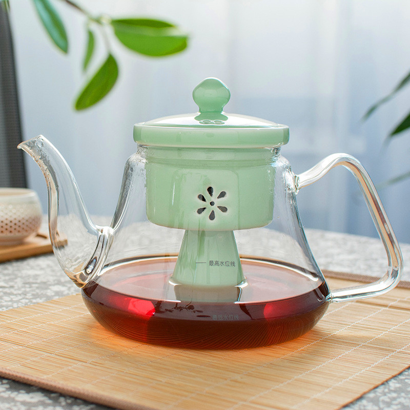 电陶炉加热蒸茶壶蒸汽茶器耐热玻璃茶具养生壶陶瓷过滤直火煮茶壶