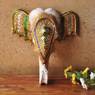 泰国工艺品家居装饰创意实木象头墙壁挂件工艺装饰东南亚田园风格