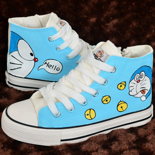 哆啦a梦个性儿童手绘鞋卡通手绘鞋帆布鞋 包邮 帆布鞋男女童鞋叮当猫