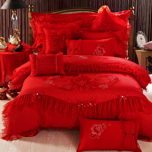 玉泉阁家纺 结婚床上用品大红四六八件套婚庆十件套新婚欧式套件