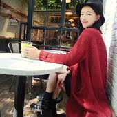 2014春秋新品女装 韩版中长款海马毛开衫毛衣外套加厚女士针织衫