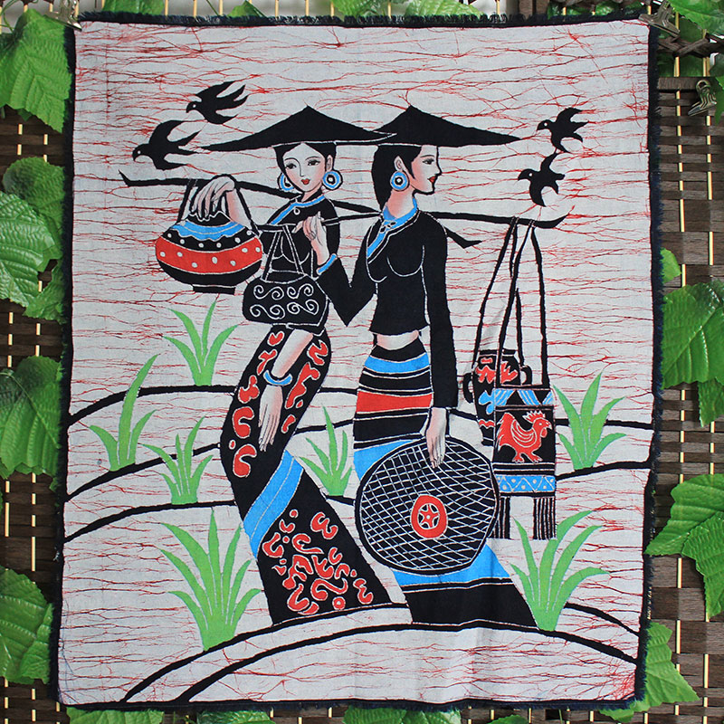 中号苗族蜡染画云南民族工艺品纯棉布艺壁挂餐厅客栈装饰壁画春耕