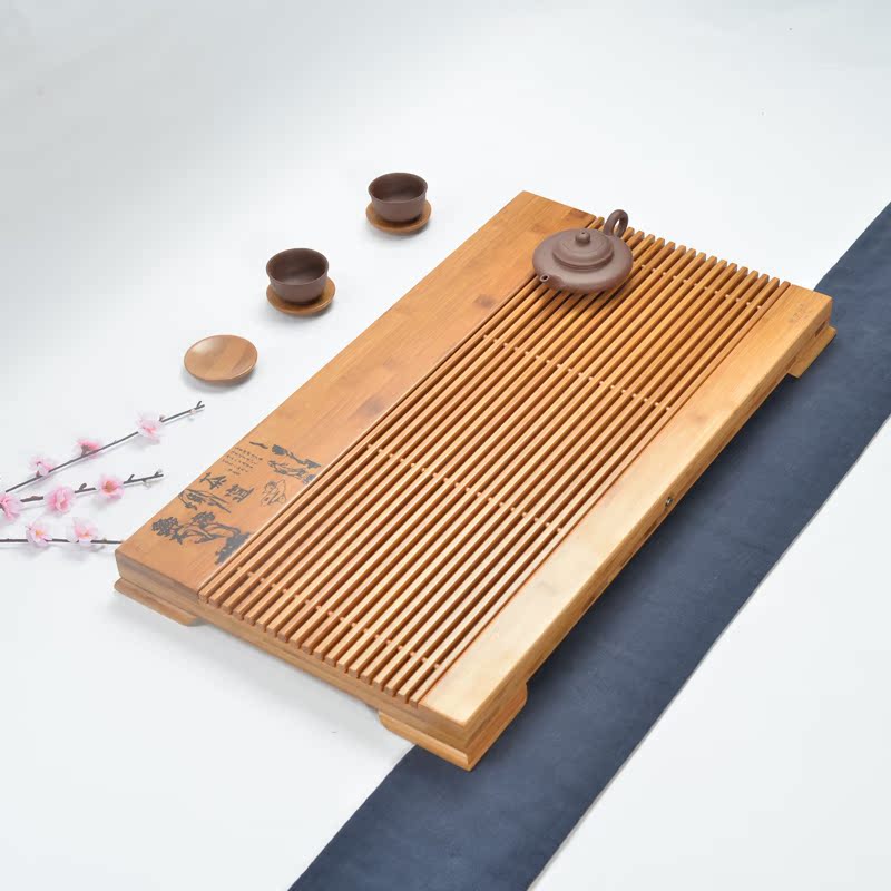 晨溪 竹制茶盘托盘嵌入排水长方形平板大号家用j简约功夫茶具特价
