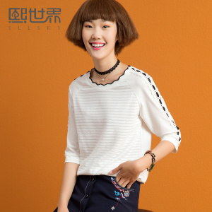 熙世界七分袖白色雪纺衫