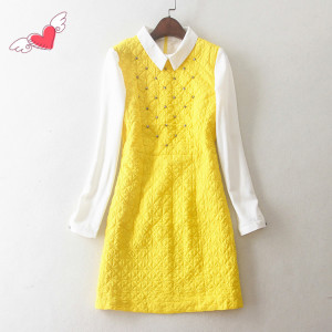 韩版拼接色加厚夹棉方领长袖时尚气质显瘦百搭