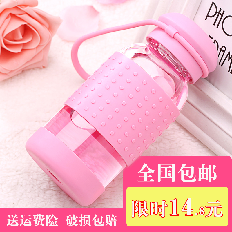 上物玻璃杯透明便携水瓶创意可爱随手杯学生水杯防漏女带盖茶杯子