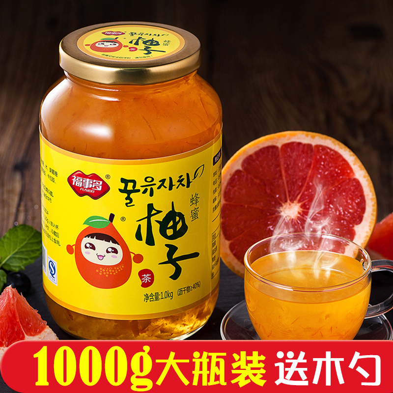 [送木勺]福事多蜂蜜柚子茶1kg大瓶装 韩国风味蜜炼水果茶酱冲饮品