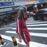 短袖T恤女新款原宿印花字母半袖大码bf风中长款韩国ulzzangT恤裙