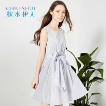 2016夏装 连衣裙 纯色系带无袖 女装 秋水伊人专柜新品