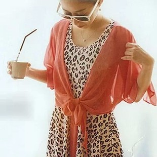 防晒衣<em>女外搭开衫</em>夏季<em>短款</em>薄外套短袖雪纺小披