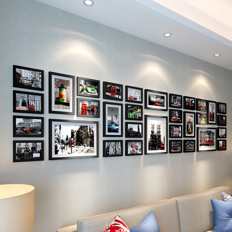 实木客厅创意照片墙 大尺寸墙面 相片墙相框墙组合公司企业文化墙