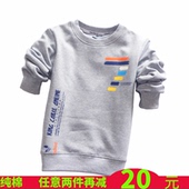 T恤加绒保暖外套纯棉圆领儿童上衣 全棉卫衣中大男童装 新款 春装
