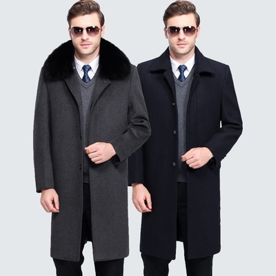 男子毛呢宽松羊绒休闲单排扣风衣 男性中老年