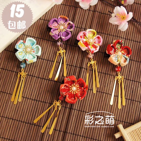 wjr家原创 多色【樱花流苏】日式对夹和风头饰cos和服浴衣发夹