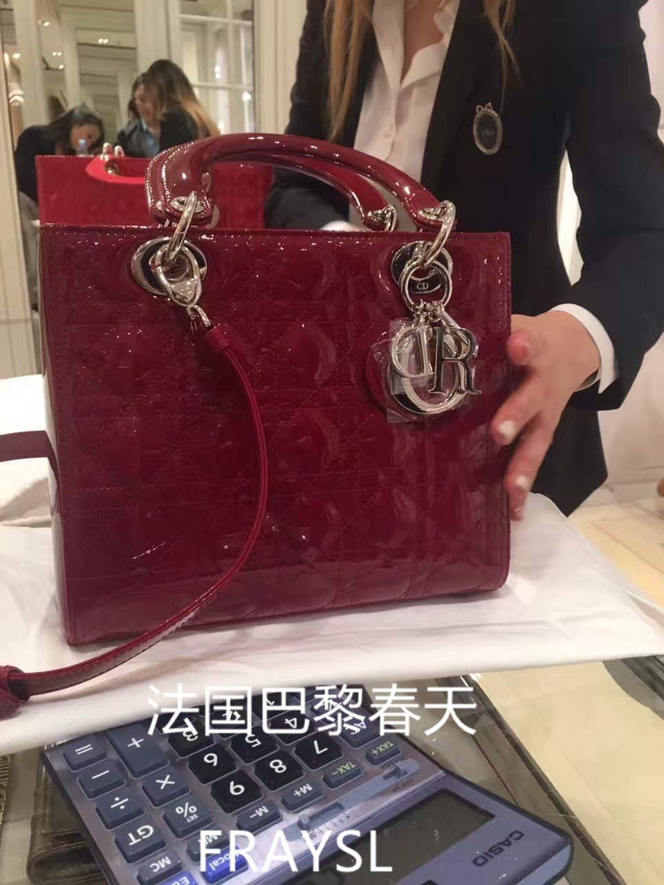 法国正品代购 dior/迪奥 红色漆皮5格戴妃包银扣 单肩包手提包