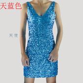 亮片nobody演出舞台服ds舞蹈服包臀背心连衣裙 欧美性感v领修身