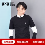 gxg.jeans男装时尚男士修身圆领青年毛衫黑白拼接针织衫51620012