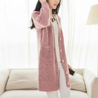 春装新款女毛衣外套韩版中长款圆领宽松显瘦收