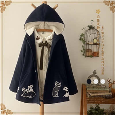 少女冬装初中高中学生毛呢外套女日系森女加绒