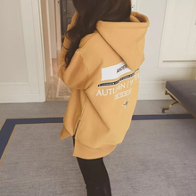 潮学生加绒加厚宽松外套中长款 上衣 连帽衫 带帽卫衣女韩版 秋冬新款