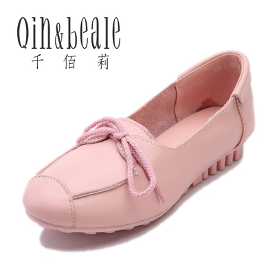 qin&beale/千佰莉新款女鞋单鞋 女 平底头层牛皮舒适全 豆豆鞋