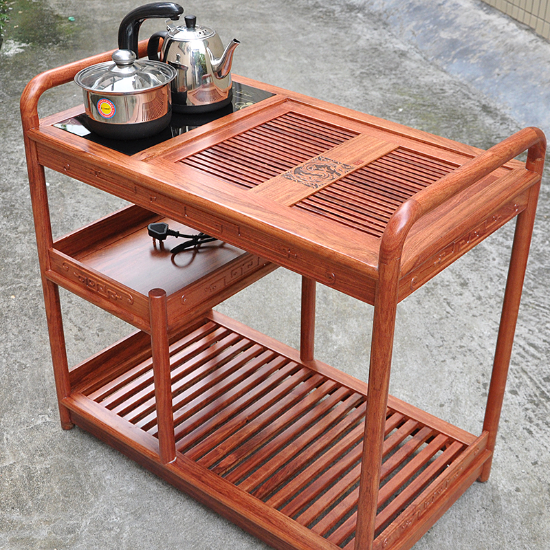 移动茶车茶台小茶桌带轮子全檀木茶盘花梨茶盘茶台茶具巴西花梨木
