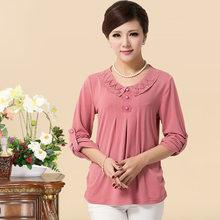 中老年女装春秋装大码长袖衬衫<em>中年开衫</em>T恤妈