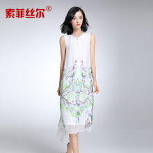 索菲丝尔真丝连衣裙女2017夏新款桑蚕丝高端无袖显瘦印花优雅长裙图片